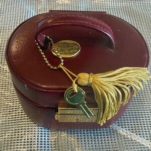 Wolf Designs Burgundy Jewelry Box w/ Key & Gold Tassel – Small Luxury Storage